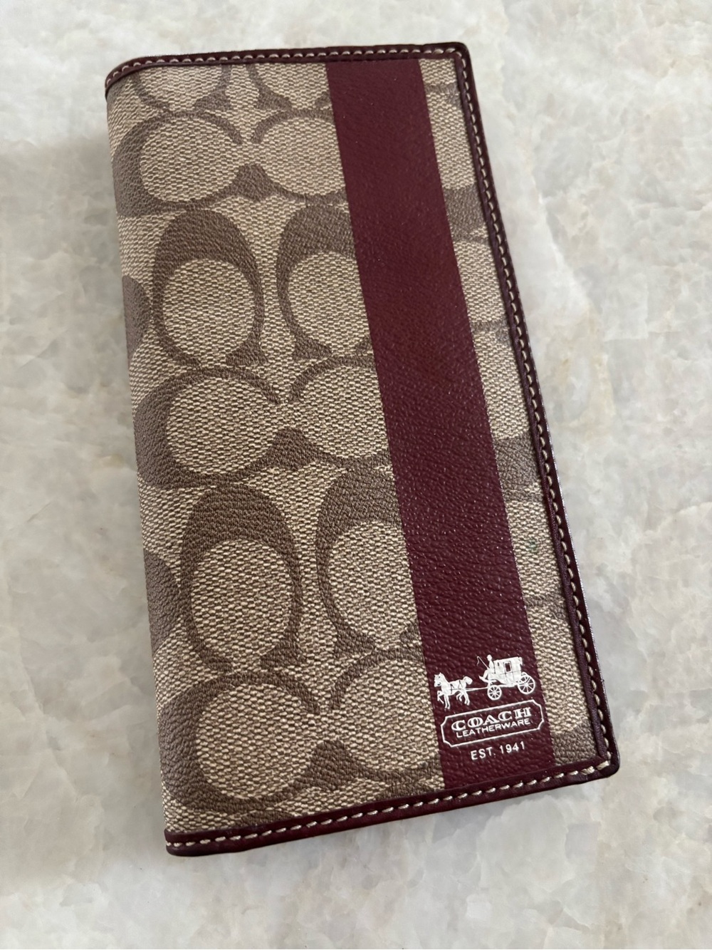 Coach Signature C PVC Wallet w Burgundy Stripe